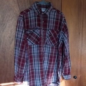 Carhartt Men's Burgundy and White Plaid Button-Down Shirt